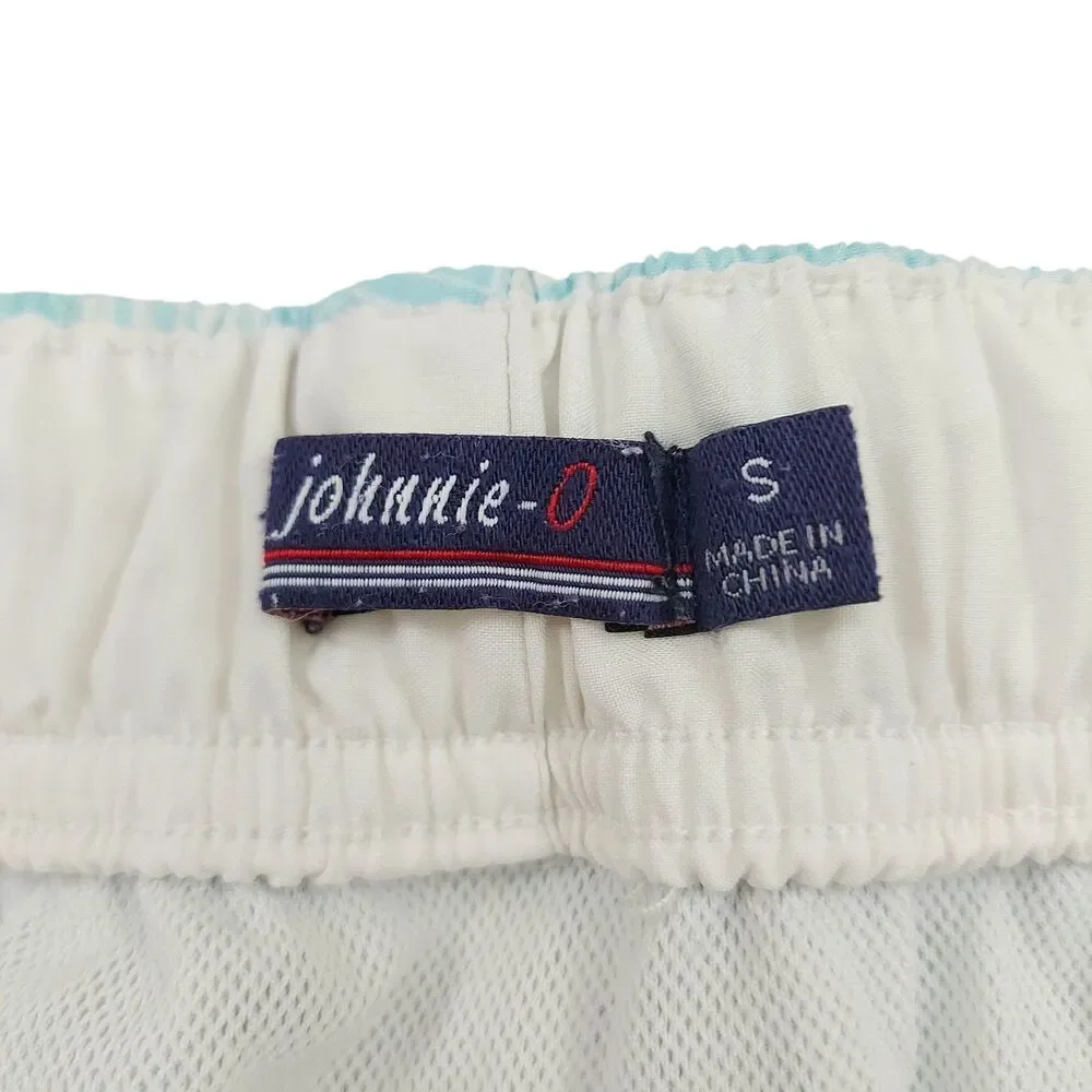 Johnnie-O Swim Shorts Mens Small Aqua Palm Leaf Mesh Lined Swim Trunks Beach